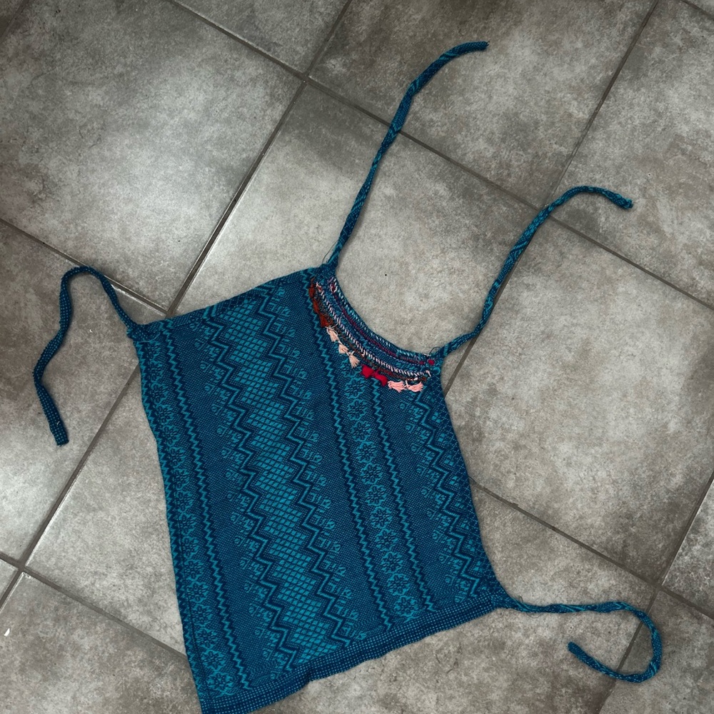 Teal Knit Patterned Tank Top